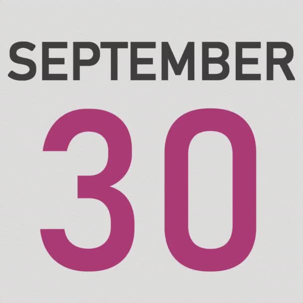 1 października data za pogniecioną papierową stroną kalendarza, animacja 3D — Wideo stockowe