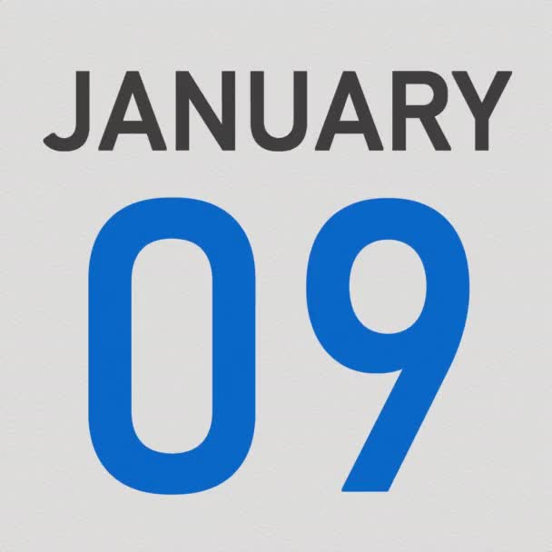 10 जनवरी की तारीख एक कैलेंडर के टुकड़े टुकड़े कागज पृष्ठ के पीछे, 3 डी एनिमेशन — स्टॉक वीडियो