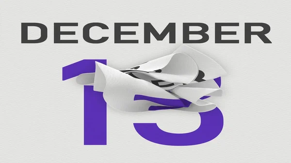 13 de diciembre la fecha detrás de la página arrugada de papel del calendario, la representación 3d — Foto de Stock