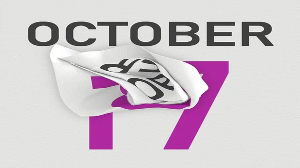17 Οκτωβρίου ημερομηνία μετά σχισμένο σελίδα ενός ημερολογίου χαρτί, 3d απόδοση — Φωτογραφία Αρχείου