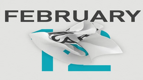 12 de febrero la fecha detrás de la página rasgada del calendario, la representación 3d — Foto de Stock