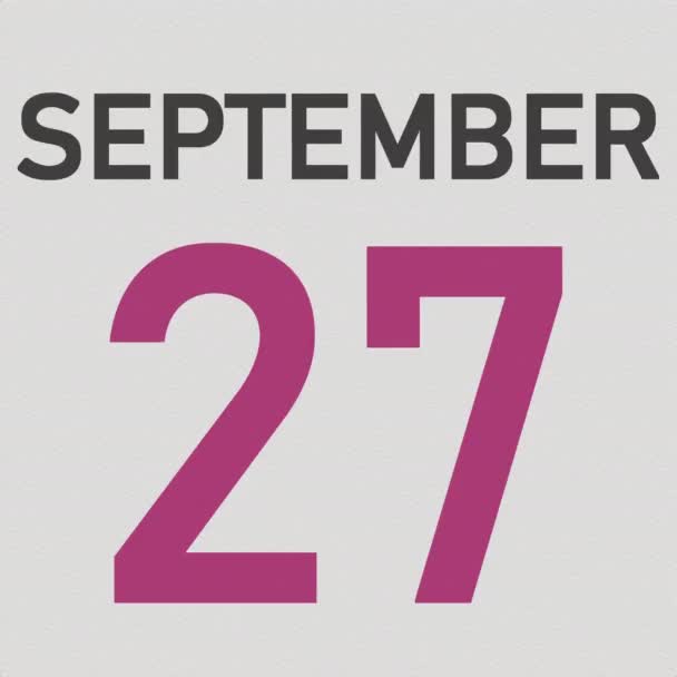 28 сентября дата за скомканной бумажной страницей календаря, 3D анимация — стоковое видео