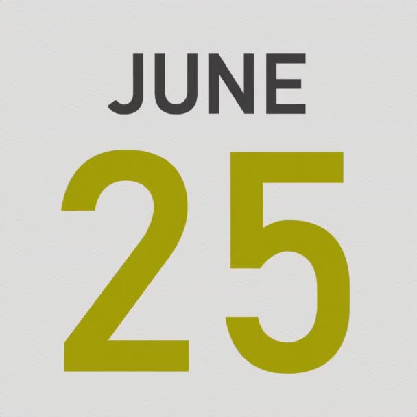 26 juni datum bakom en trasig sida i en kalender, 3D-animation — Stockvideo