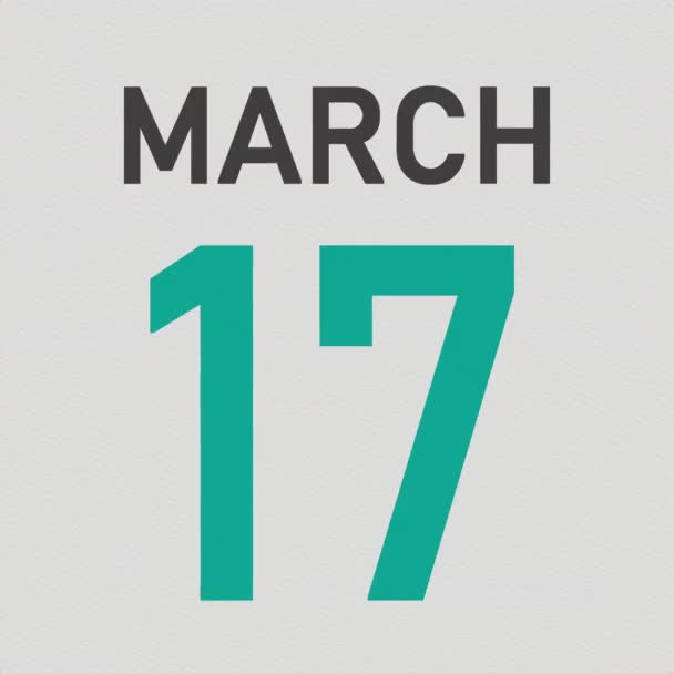 18 mars datum bakom skrynklig papperssida i en kalender, 3D-animation — Stockvideo