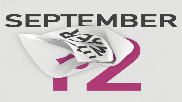Szeptember 12 dátum mögött gyűrött papírlap egy naptár, 3D-s renderelés — Stock Fotó