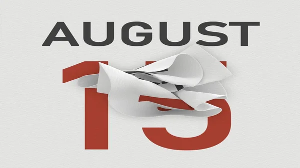 15 août date derrière la page papier froissée d'un calendrier, rendu 3d — Photo