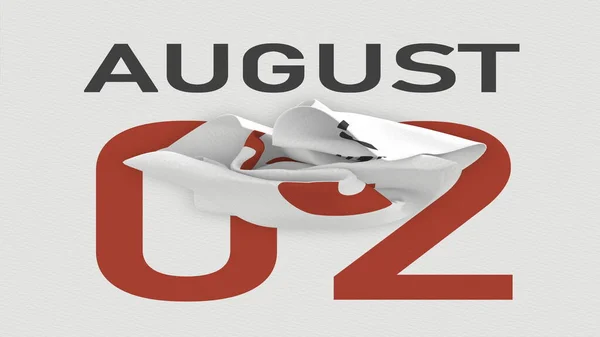 2 серпня дата закриття паперової сторінки календаря, 3d візуалізація — стокове фото