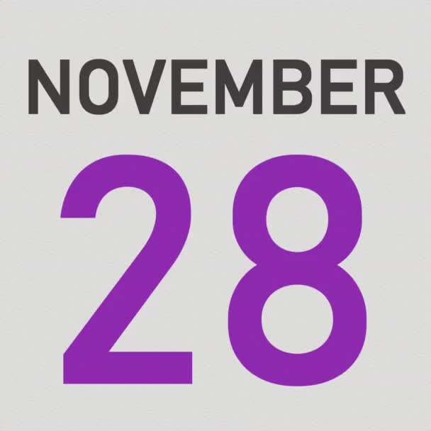 29 november datum achter verkreukeld papier pagina van een kalender, 3d animatie — Stockvideo