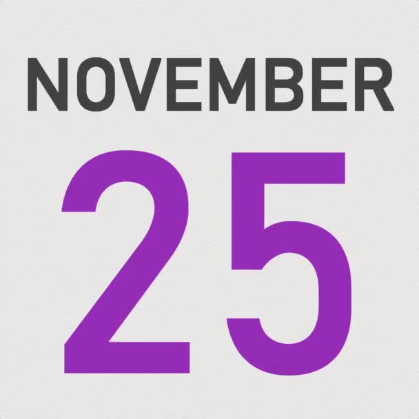 26 novembre date derrière la page déchirée d'un calendrier, animation 3d — Video
