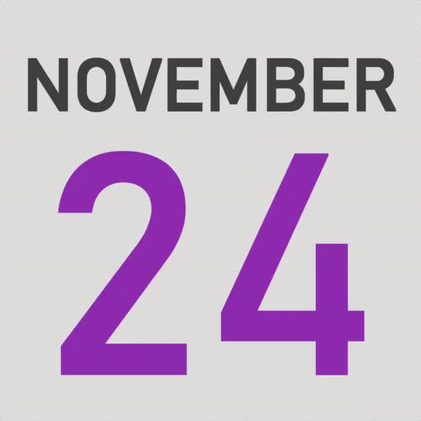 25 november datum achter verkreukeld papier pagina van een kalender, 3d animatie — Stockvideo