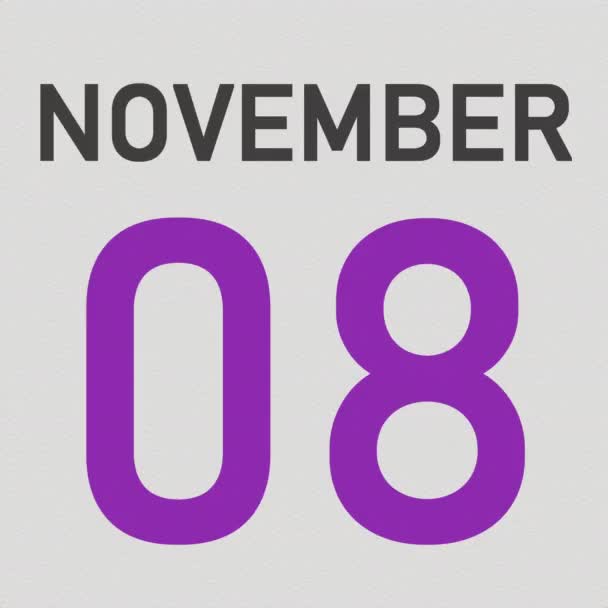 9 novembre data dietro pagina di carta spiegazzata di un calendario, animazione 3d — Video Stock