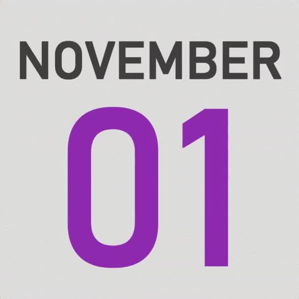 2 november datum bakom skrynklig papperssida i en kalender, 3D-animation — Stockvideo