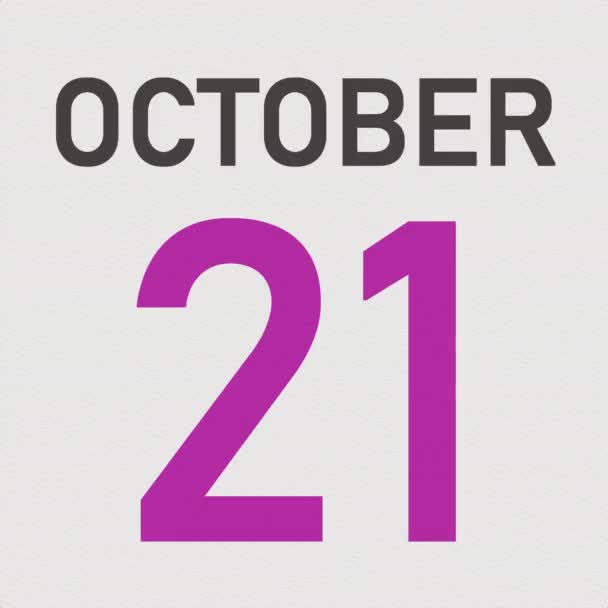 October 22 date behind torn page of a calendar, 3d animation — Stock Video