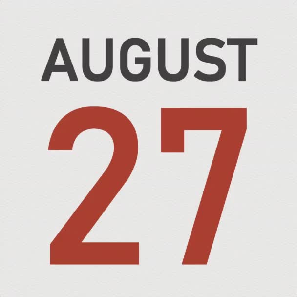 28 de agosto la fecha detrás de la página arrugada de papel del calendario, la animación 3d — Vídeos de Stock