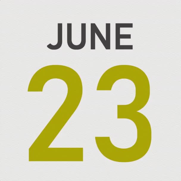 24 juni datum bakom skrynklig papperssida i en kalender, 3D-animation — Stockvideo