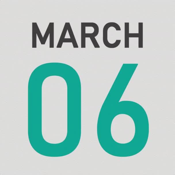 March 7 date after torn page of a paper calendar, 3d animation — Stock Video