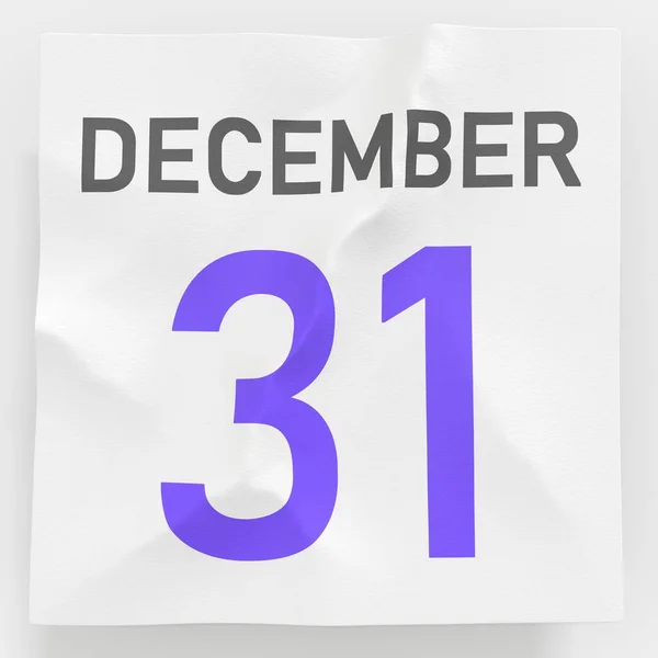 December 31 date on crumpled paper page of a calendar, 3d rendering — Stock Photo, Image