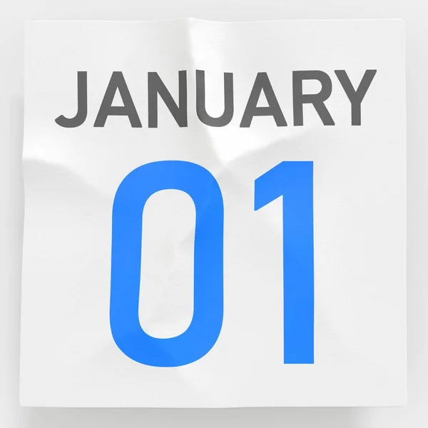 January 1 date on crumpled paper page of a calendar, 3d rendering — Stock Photo, Image