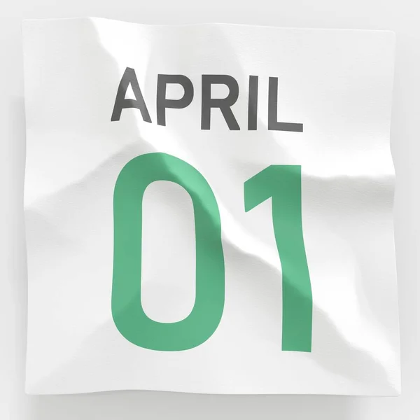Április 1 dátum a naptár szakadt oldalán, 3D-s renderelés — Stock Fotó