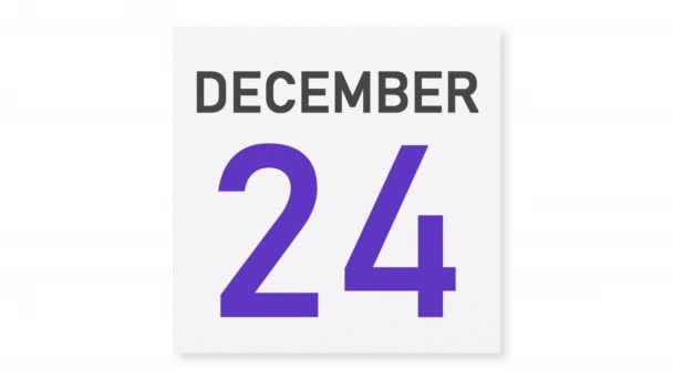 25 dicembre data dietro pagina di carta spiegazzata di un calendario, animazione 3d — Video Stock