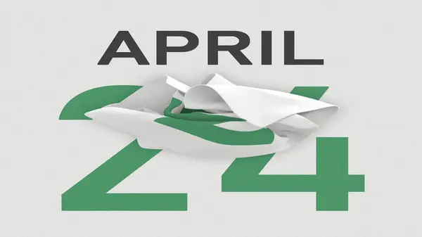 24 de abril data atrás da página de papel amassada de um calendário, prestação 3d — Fotografia de Stock