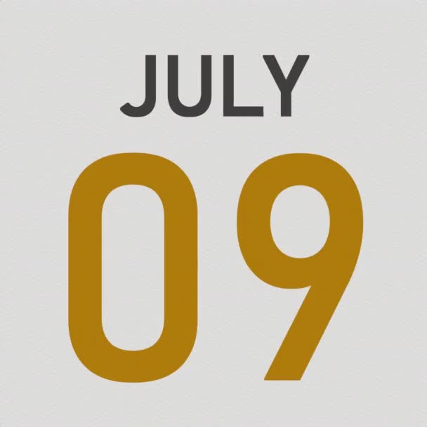 10 juli datum bakom skrynklig papperssida i en kalender, 3D-animation — Stockvideo