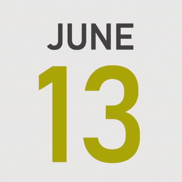 14 juni datum bakom skrynklig papperssida i en kalender, 3D-animation — Stockvideo