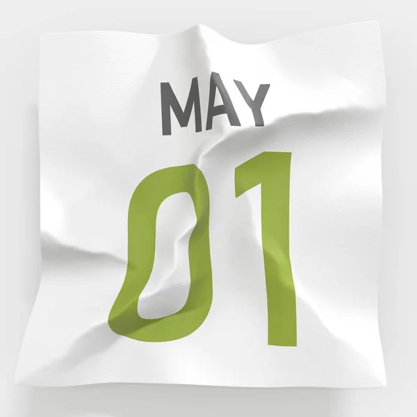 1 de mayo la fecha en la página arrugada de papel del calendario, la representación 3d —  Fotos de Stock