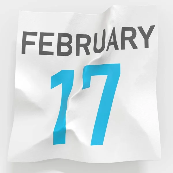 17 лютого дата на зім'ятій паперовій сторінці календаря, 3d рендеринга — стокове фото