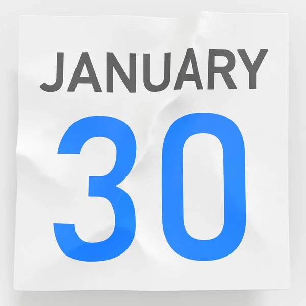 30 de enero la fecha en la página rasgada del calendario de papel, la representación 3d — Foto de Stock