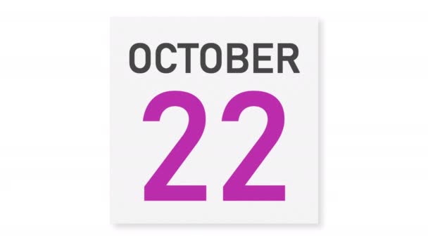 23. října za zmačkanou papírovou stránkou kalendáře, 3D animace — Stock video