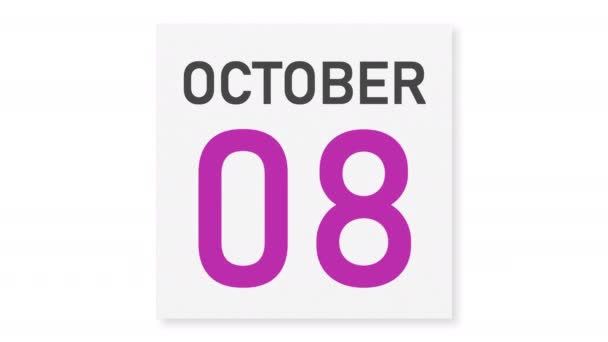 9 oktober datum bakom skrynklig papperssida i en kalender, 3D-animation — Stockvideo