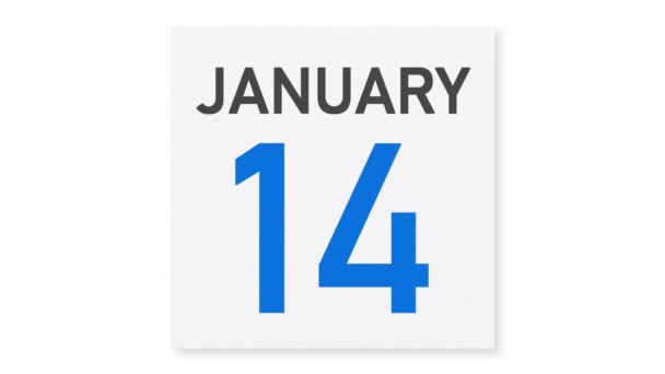 15 de enero la fecha detrás de la página arrugada de papel del calendario, la animación 3d — Vídeos de Stock