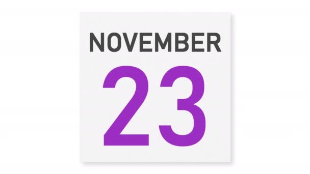 24 november datum bakom skrynklig papperssida i en kalender, 3D-animation — Stockvideo