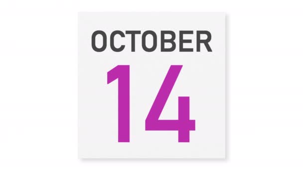 15 Οκτωβρίου ημερομηνία πίσω από τσαλακωμένη χάρτινη σελίδα ενός ημερολογίου, 3d animation — Αρχείο Βίντεο