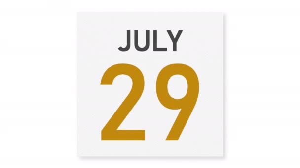 30 июля дата за скомканной бумажной страницей календаря, 3D анимация — стоковое видео