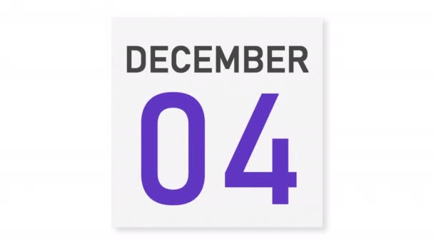 5 december datum achter verkreukeld papier pagina van een kalender, 3d animatie — Stockvideo