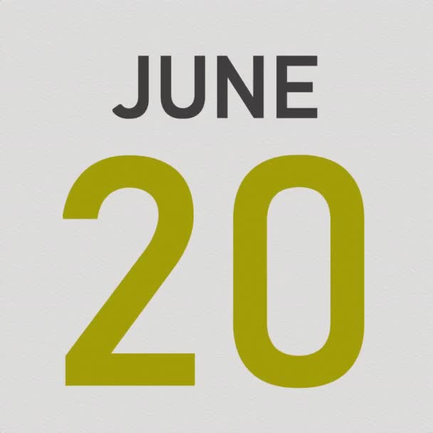 21 juni datum bakom skrynklig papperssida i en kalender, 3D-animation — Stockvideo