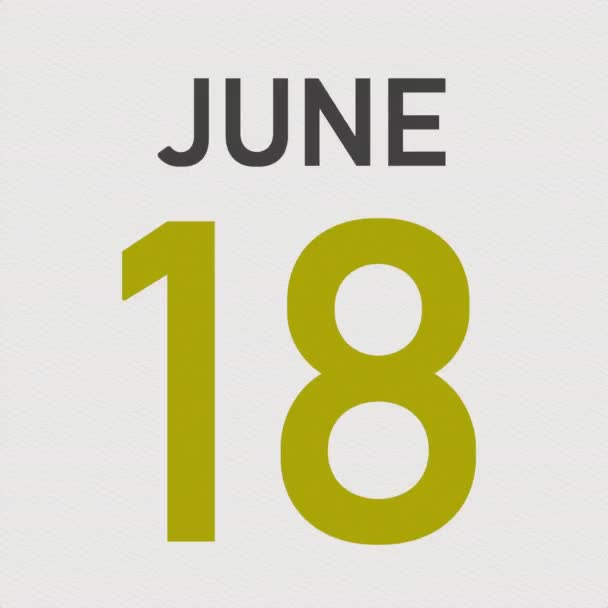 19 juni datum bakom skrynklig papperssida i en kalender, 3D-animation — Stockvideo