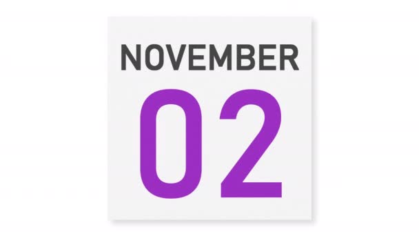 3 de noviembre la fecha detrás de la página arrugada de papel del calendario, la animación 3d — Vídeo de stock