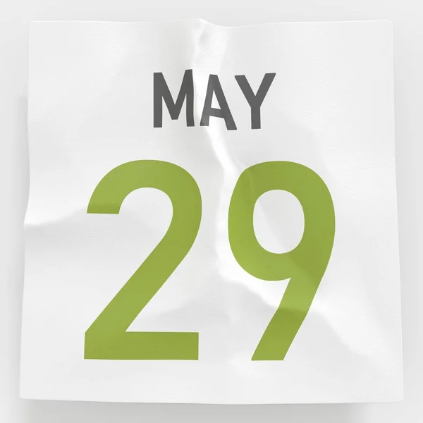 29 de maio data em página de papel amassada de um calendário, prestação 3d — Fotografia de Stock