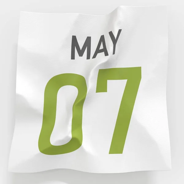 5月7日在皱折的纸页上日期日历，3D渲染 — 图库照片