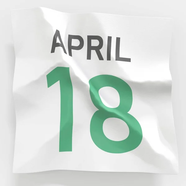 18 april datum på skrynkligt papper sida i en kalender, 3D-rendering — Stockfoto