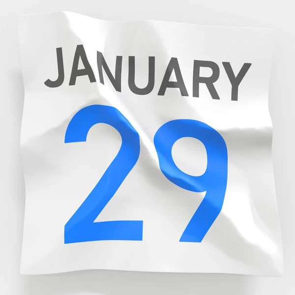 29 січня дата на зім'ятій паперовій сторінці календаря, 3d рендеринга — стокове фото