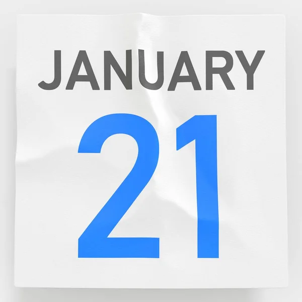 January 21 date on crumpled paper page of a calendar, 3d rendering — Stock Photo, Image