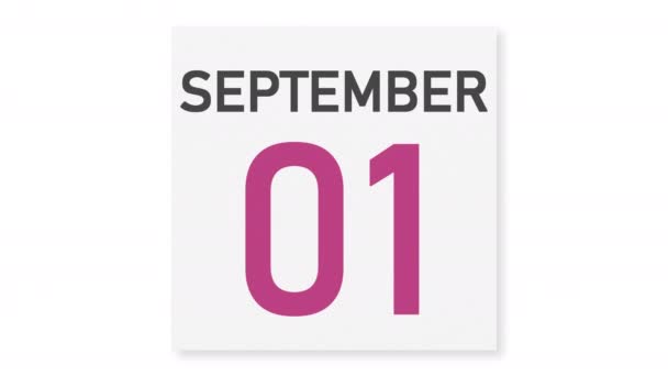 2 de septiembre la fecha detrás de la página arrugada de papel del calendario, la animación 3d — Vídeos de Stock