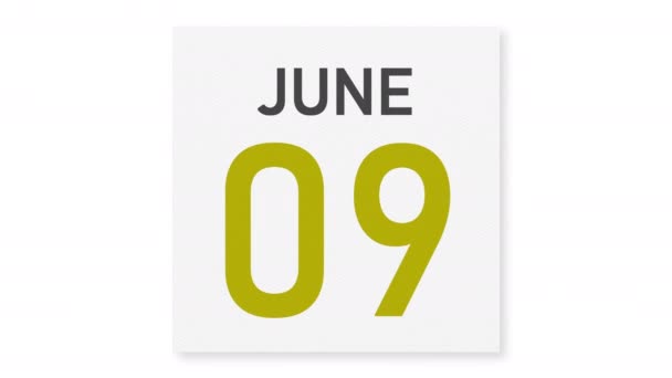 10 de junio la fecha detrás de la página arrugada de papel del calendario, la animación 3d — Vídeos de Stock
