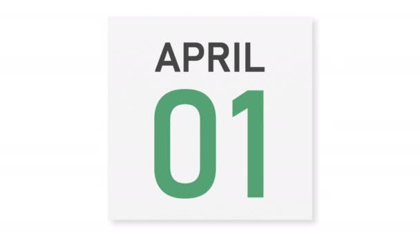 2. dubna datum za zmačkanou papírovou stránkou kalendáře, 3D animace — Stock video