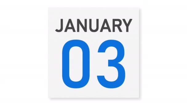 4 gennaio data dietro pagina di carta spiegazzata di un calendario, animazione 3d — Video Stock