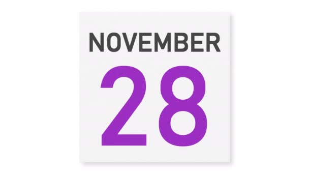 Datum des 29. November hinter zerknittertem Kalenderblatt, 3D-Animation — Stockvideo